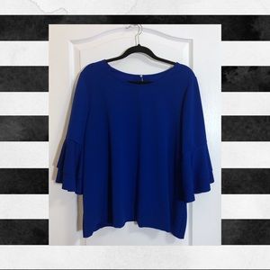 Blue Ruffle Sleeve Top